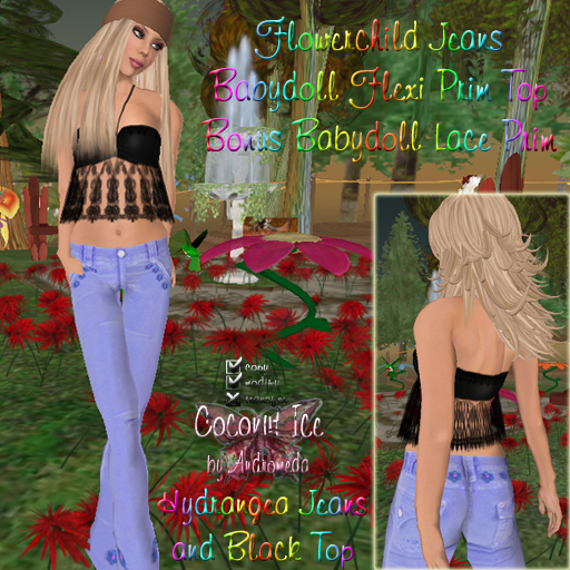 Flowerchild Jeans & Babydoll Top Set ~ Hydrangea