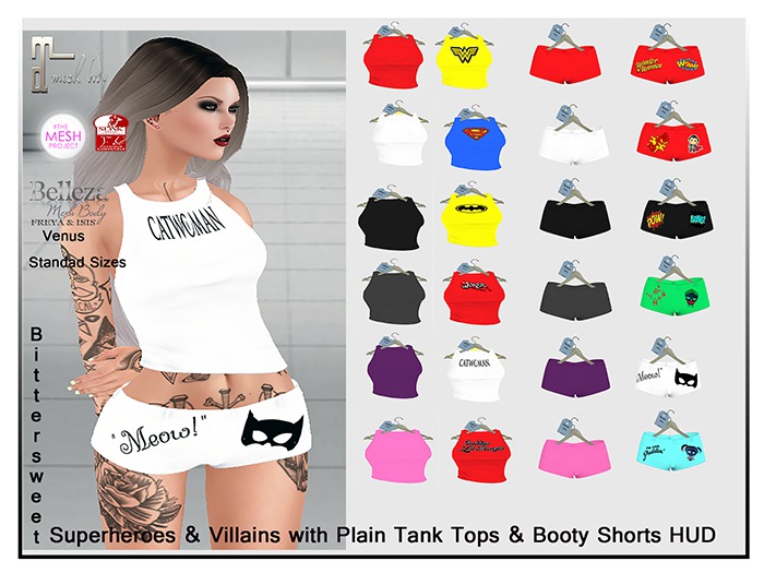 Second Life Marketplace - DEMO black Tank Top & Booty Shorts