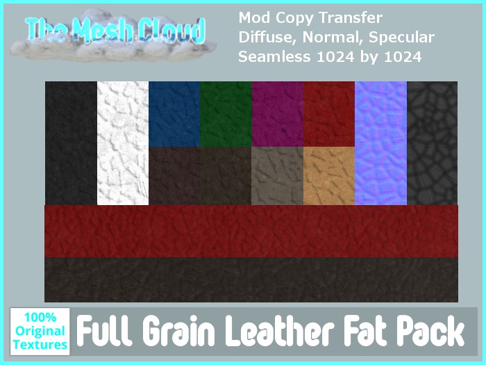 [TMC] Full Grain Leather Fat Pack Hi Res Full Perm Textures with Materials