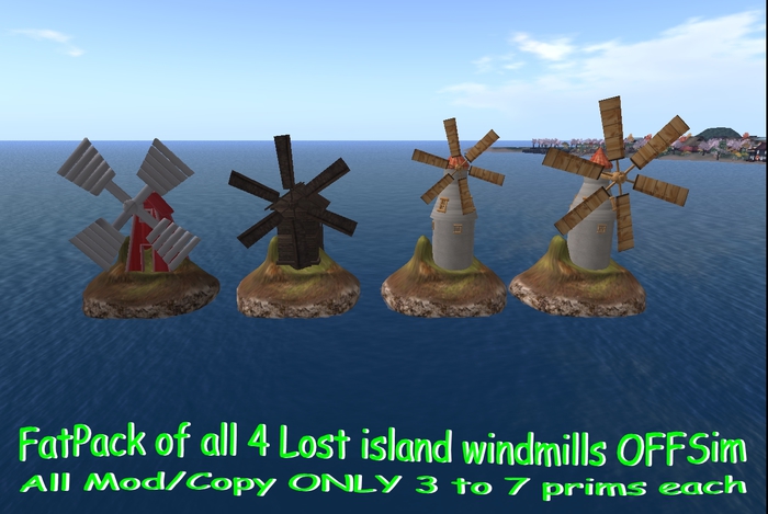 Lost island with windmill FatPack 4 Windmills - OFF Sim Version - Very Low Prims