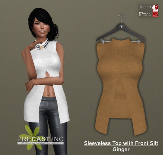 PRECAST Inc. - Sleeveless Top with Front Slit - ginger