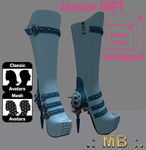 .: MB :. Jan GIFT BLUE Steampunk Boots  w/resize Reg.AV+Mesh AV
