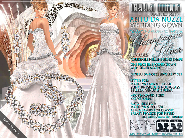 Second Life Marketplace - Bella Moda: Abito da Nozze Champagne/Silver ...
