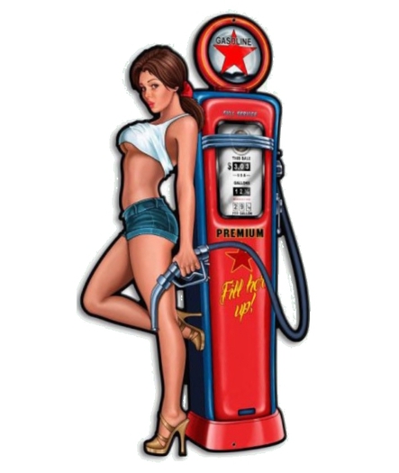 FUEL STATION PINUP Girl Metal Plate Poster Alpha