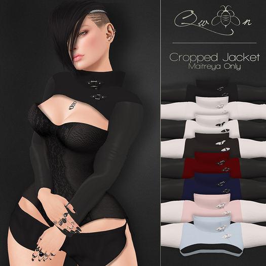 *QweenB* Crop Jacket - Black/White Sleeves