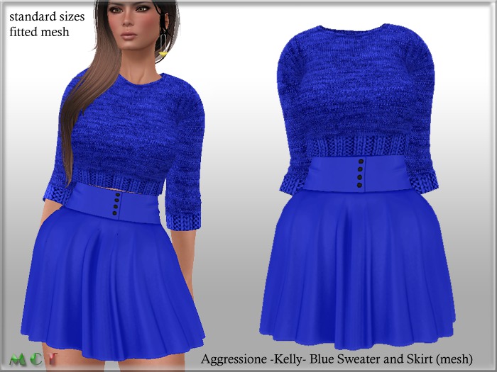 Aggressione Kelly Blue Sweater and Skirt mesh standard sizes and fitted mesh