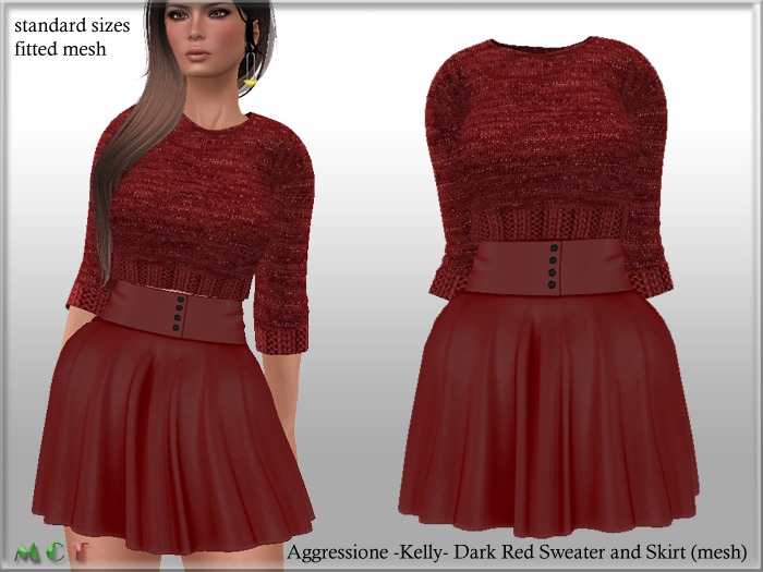 Aggressione Kelly Dark Red Sweater and Skirt mesh standard sizes and fitted mesh