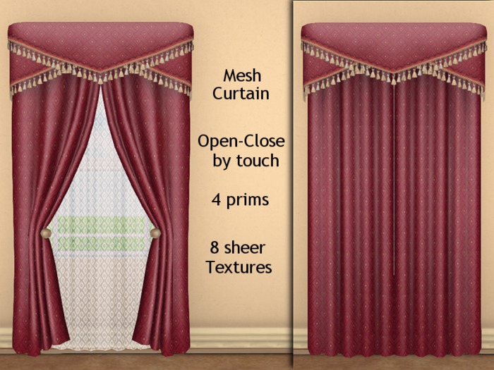 ALDA2 Red Open-Close by touch 8 sheer Textures Mesh Curtain.