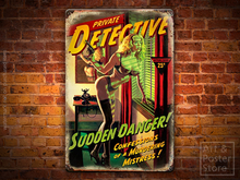 PRIVATE DETECTIVE Raunchy Pin Up Poster | Rusty Metal Style Wall Sign