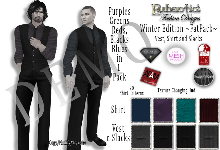 DEMO ~ 3 Piece Suit ~FATPACK~ With Vest/Tie/Top/Slacks