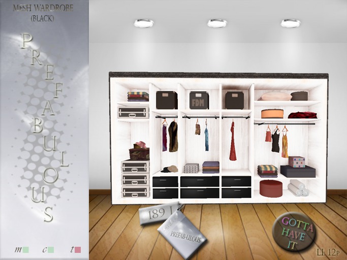 ::~PREFAB-ULOUS~:: Mesh Wardrobe  *Gotta Have It* (Black) Li: 12