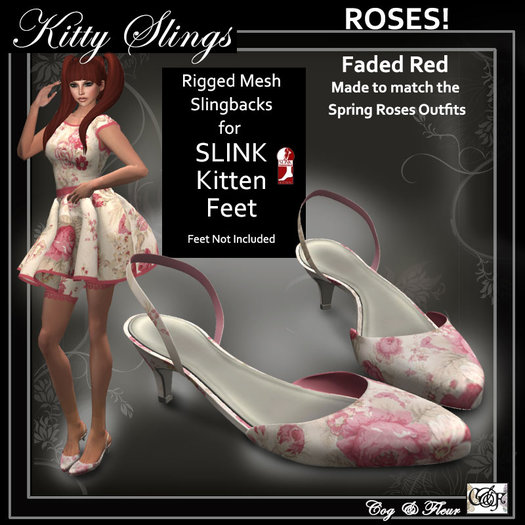 C&F Slink KITTEN Slingbacks - Roses! Faded Red