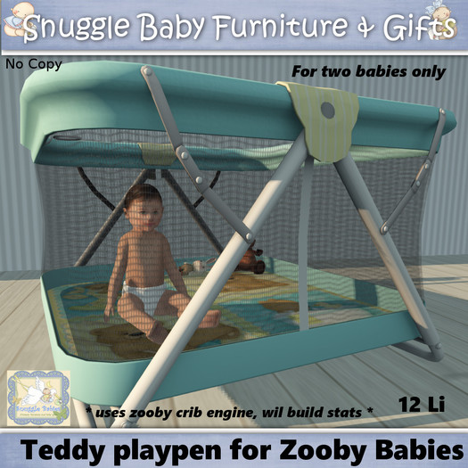Snuggle Baby Teddy Nursery Playpen for Zooby Babies Boxed