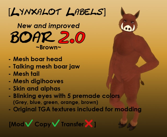 [Lynxalot Labels] Male Boar 2.0 (Mesh Hybrid) ~Brown~