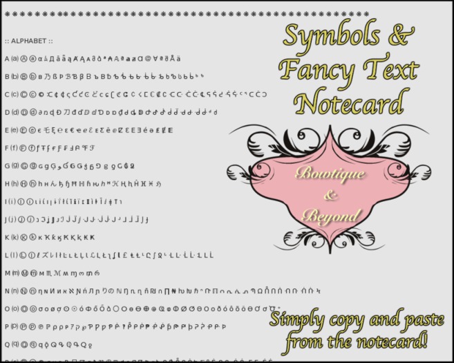 Tiny Tiaras Bowtique - Symbols & Fancy Text Notecard [v.1]