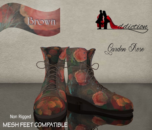 {SA}Garden Roses Boots Brown