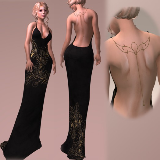 Black - Velvet Art Deco Gown with Gold Filigree