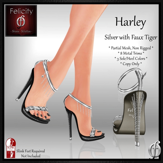 *Felicity* Harley Stilettos - Silver with Faux Tiger Strap High Heel Shoes (8 Metal Trim, 3 Sole Colors) for Slink High