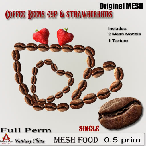 Full Perm Coffee Beens cup & strawberries 