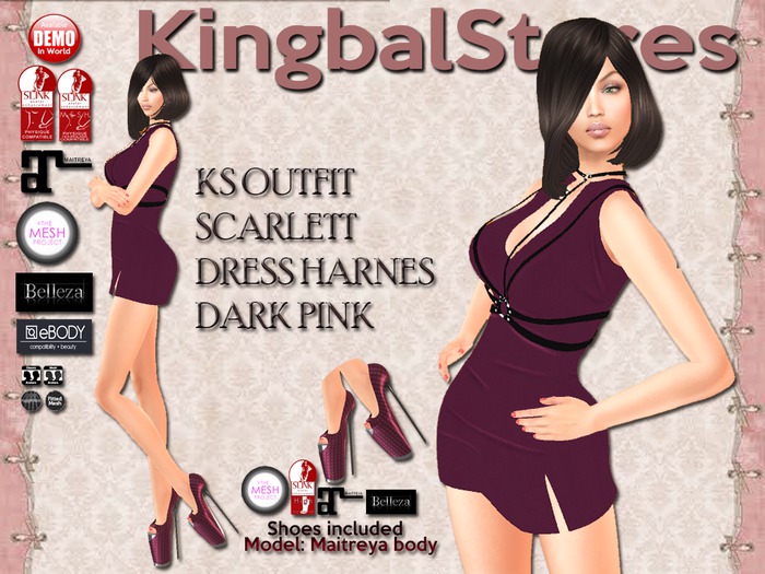 199 KS OUTFIT SCARLETT DRESS HARNES DARK PINK