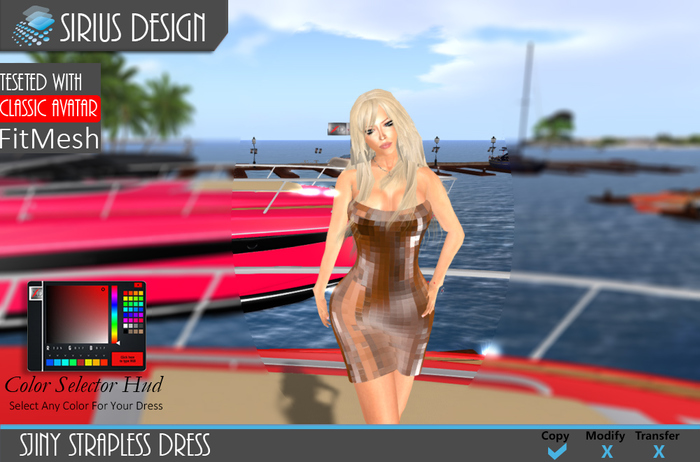 Sirius Design Shiny Strapless Dress Boxed