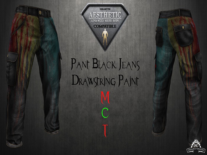 *DC* AESTHETIC Pant Black Jeans - Drawstring Paint