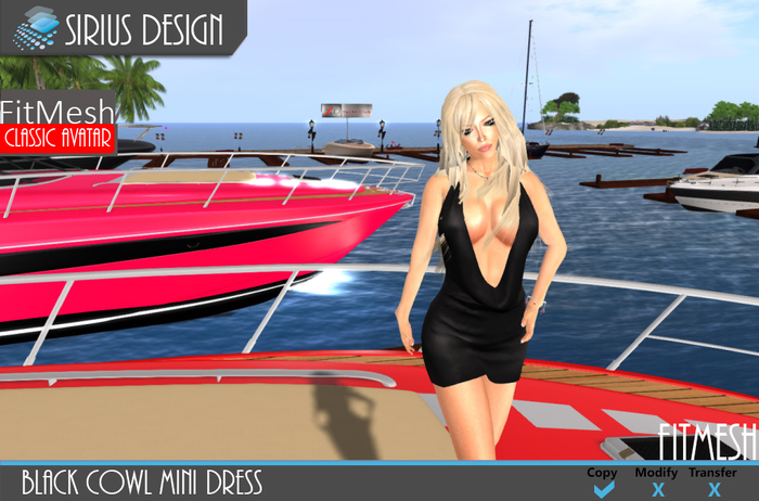 Sirius Design- Black Cowl Mini Dress Boxed