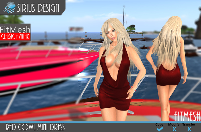 Sirius Design- Red Cowl Mini Dress Boxed