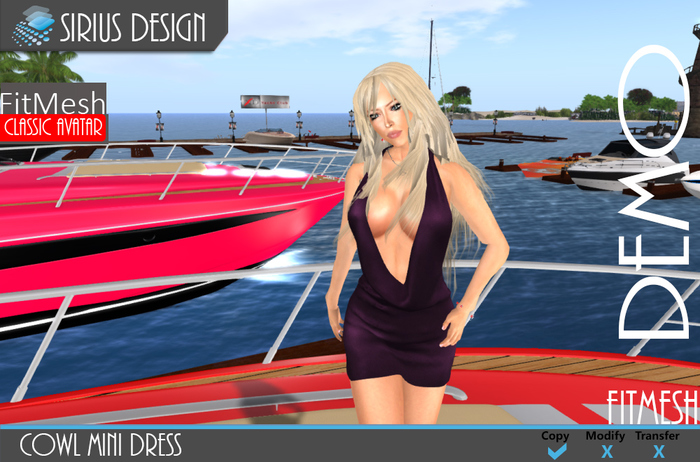 Sirius Design- Purple Cowl Mini Dress Boxed