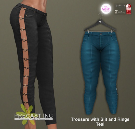 PRECAST Inc. - Trousers with Slit and Rings - teal