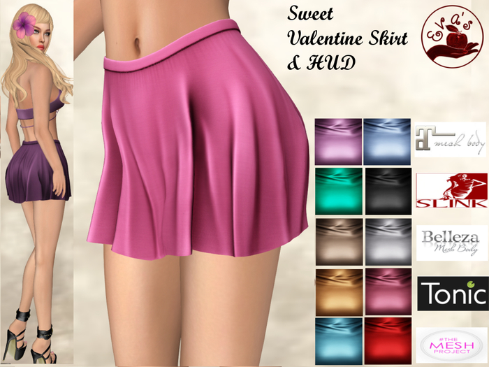 Eva's Temptation Sweet Valentine mesh Skirt & 10 Texture HUD Demo