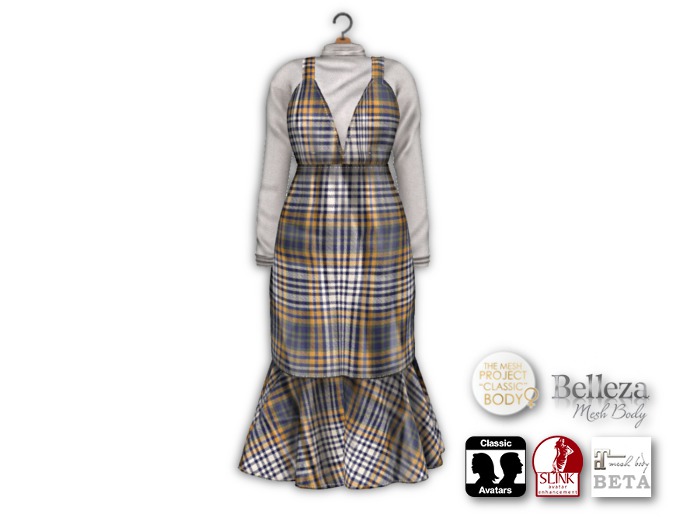 {amiable}Mesh Feminine Check Pattern Maxi Skirt Dress06