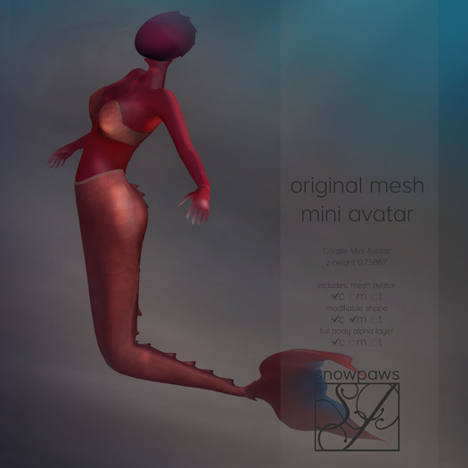 Second Life Marketplace - Snowpaws - Coralie Mini Mermaid Avatar - Red Beta