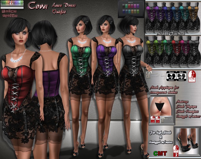 R.F. *Mesh line - CORA - Lace Dress - Outfitl w/hud Box