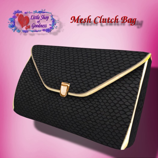Clutch Bag- Black Snake Skin In Golden Frame Mesh DEMO