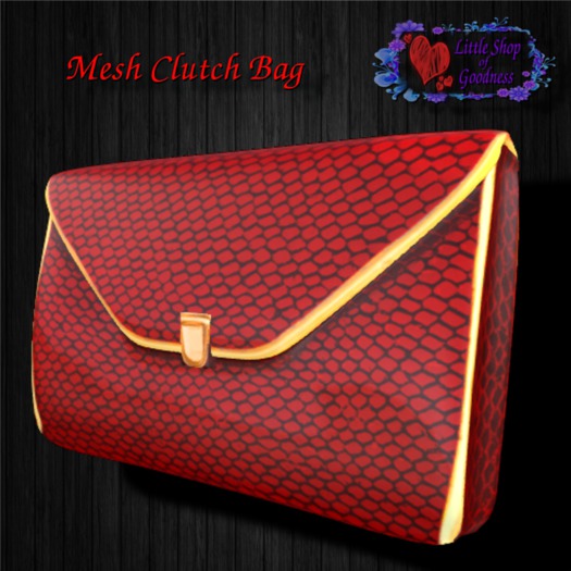 Clutch Red Snake Skin In Golden Frame Mesh