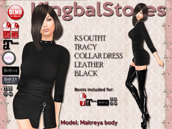 KS OUTFIT TRACY COLLAR DRESS LEATHER BLACK