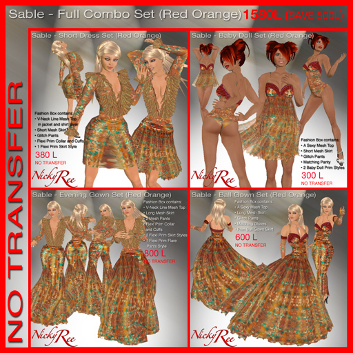 Nicky Ree Gowns - Sable-Full Combo Set (Red Orange)