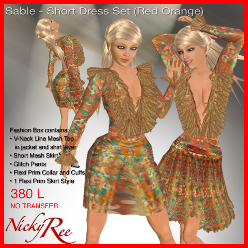 Sable-Short Dress Set (Red Orange)