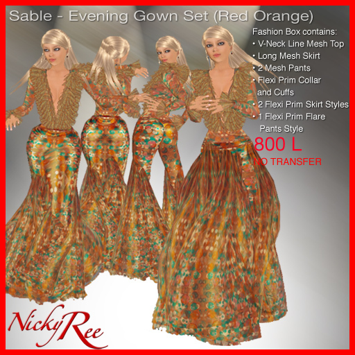 Nicky Ree Gowns - Sable-Evening Gown (Red Orange)