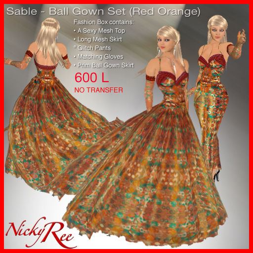 Nicky Ree Gowns - Sable-Ball Gown (Red Orange)