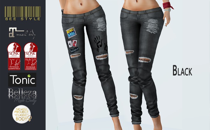 .:Bee:. Ripped Jeans Black (2Version) 
