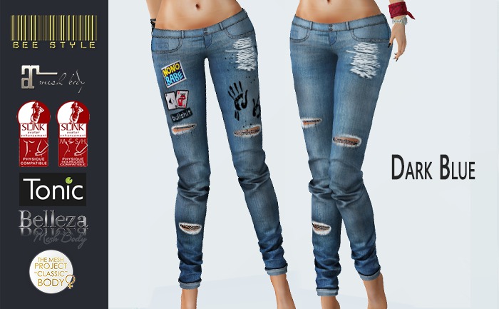 .:Bee:. Ripped Jeans Dark Blue (2Version) *ADD/WEAR TO UNPACK*