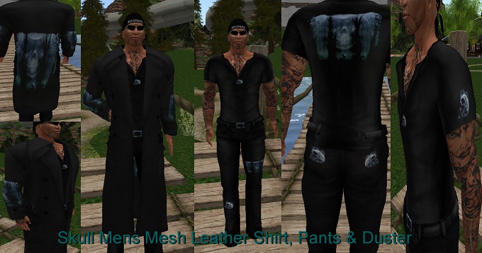Skull Mens Mesh Leather Shirt, pants, & Dusters