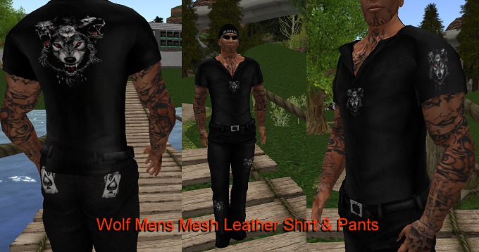 Wolf Mens Mesh Leather Shirt, & Pants