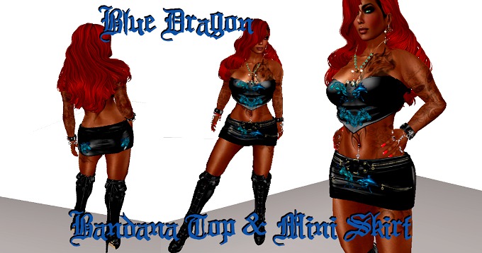 Blue Dragon Black Leather Mesh Mini Outfit