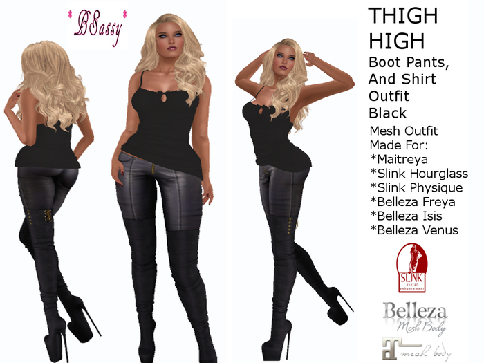 *BSASSY* THIGH HIGH BOOTS AND PANTS OUTFIT BLACK