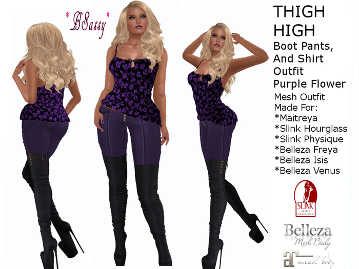*BSASSY* THIGH HIGH BOOTS AND PANTS OUTFIT PURPLE
