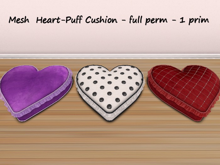 Mesh Heart-Puff Cushion - Full Perm - 1 prim