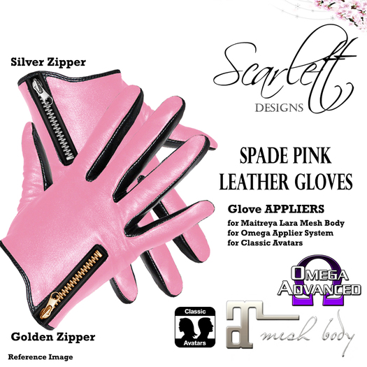 ...:::SD:::... Spade Pink Leather Gloves SE (Maitreya & Omega Appliers) BOM Compatible